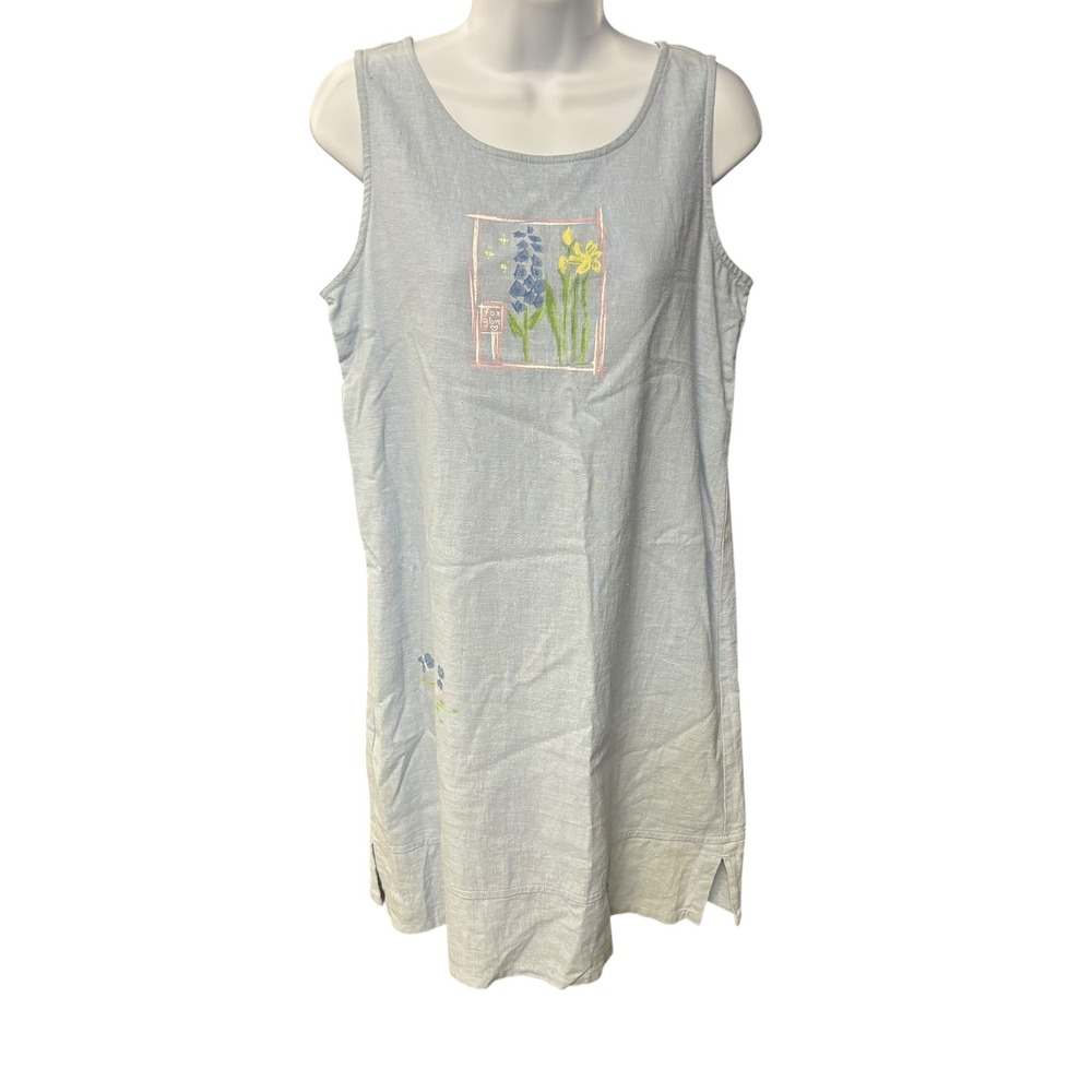 Denim & Co Printed Floral Linen Blend Dress Sleeveless Size 6 Cottagecore